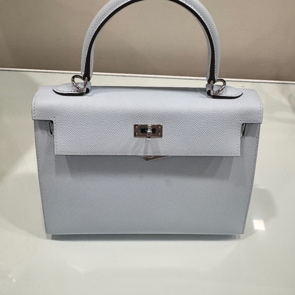 Hermes Kelly 25 sellier Blue Brum with Palladium hardware